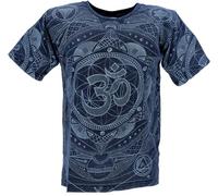 GURU SHOP Tibet & Buddhist Art T-Shirt Flower of Life Mandala Stonewash T-Shirt Blu Scuro Cotone, Taglia: XL, Blu scuro, XL