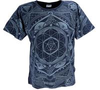 GURU SHOP Tibet & Buddhist Art T-shirt, Flower of Life Mandala Stonewash T-shirt, Uomo, Cotone, Magliette Stampate Alternativa Abbigliamento, Nero , L