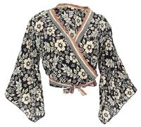 GURU SHOP Top corto, boho camicetta fasciatoio, con maniche a tromba, da donna, sintetico, Nero , 46