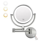 GURUN Specchio da trucco da parete con 3 luci LED dimmerabili, ingrandimento 10x, per bagno, controllo touch, braccio estensibile da 33 cm, filo diretto, nichel spazzolato, M1809DN (10x, nichel)