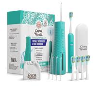GuruNanda Spazzolino elettrico e filo interdentale, 4 testine per | Lion & Lamb 2.0 Water Flosser - Spazzolino elettrico senza fili e morbido per adulti, custodia da viaggio e custodia