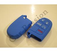 GUSCIO CHIAVE COVER Compatibile con JEEP RENEGADE CHEROKEE FIAT 500X FREEMONT IN SILICONE GOMMA LOGO (BLU)