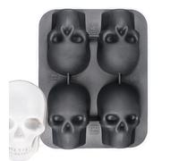 Guscio per ghiaccio in silicone, con teschio 3D, flessibile, 4 cavità, in silicone, congelatore, caffè, cocktail, famiglia, incontri, picnic, attività all'aperto, campeggio, divertente