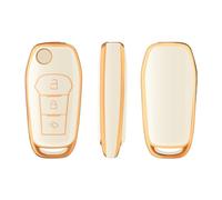 Guscio Scocca Chiave Custodia Chiave 3 Pulsanti TPU Auto Remote Key Case Cover Shell Fob Per Ford Per Figo Per Mondeo 5 Ecosport Puma 20 Fiesta Mk8 Everest Ranger Cover Guscio Chiave(White gold)