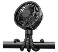 GUSGU Ventilatore per Passeggino con Clip per Bambino, Treppiede Flessibile e Batteria Ricaricabile, Ventilatore Personale Compatto, Mini Ventilatore Portatile per Viaggio, Mano e Auto (Nero)
