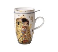 Goebel Tazza da tè con coperchio e colino da collezione Gustav Klimt Der Kuss, 11,5 x 8 x 14 cm, 0,45 l, 67-072-02-1