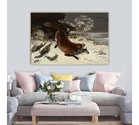 Gustave Courbet《Volpe nella neve》Stampa su tela Pittura a olio Opera d'arte Poster Immagine Sfondo Casa Soggiorno Decorazione 50x75cm Senza cornice