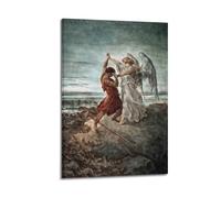 Gustave Dore, Stampa artistica da parete su tela, motivo: Jacob che lotta con l'angelo, poster decorativo vintage con musica e film, per soggiorno e camera da letto, 20 x 30 cm, con cornice