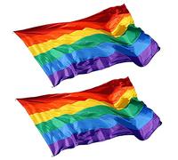 GUSTO 2 Bandiere Arcobaleno 90 x 150 cm con 2 Occhielli in Metallo Tessuto Resistente allo Sbandieramento e Intemperie Pride (90 x 150 cm, 2 pezzi - Arcobaleno)