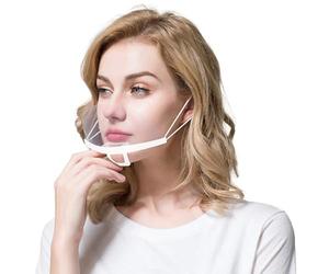 GUSTO 48 Pezzi Visiera Mascherina Trasparente per Naso e Bocca con Elastici Bordo Bianco per Cucina Ristoranti Chef Studio Estetico Anti-Appannamento (48 pezzi - Bordo Bianco)