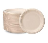 GUSTO Confezione da 125 piatti di carta kraft resistenti, 100% compostabili, biodegradabili, usa e getta, canna da zucchero, marrone non sbiancato (confezione precedentemente comoda)