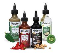 Gusto Foods Chinese Sauces Combo | Red Chilli 200g, Green Chilli 190g, Soya Sauce 310g & Chilli Vinegar 170ml | Asian Sauces Pack for Fried Rice, Noodles & More