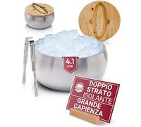 Gusto Nostro Secchiello Ghiaccio ad Isolamento Termico da 4,1L con Coperchio e Pinze, Porta Ghiaccio per Bottiglie a Doppia Parete in Acciaio Inox, Senza BPA, Extra Capienza per Champagne, Vino, Birra