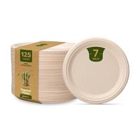 GUSTO Piatti di carta kraft resistenti, 17,8 cm, 125 pezzi, 100% compostabili, biodegradabili, canna da zucchero usa e getta, marrone non sbiancato
