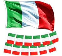 GUSTO Set Bandiera Italia 90 x 150 cm con Occhielli e 2 Ghirlande 20 Bandierine 14 x 21 cm Resistente Tricolore Azzurri Nazionale (10 Bandiere + 20 Strisce Bandierine Italia)