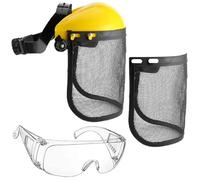 GUSTO Set Visiera Casco Decespugliatore con Rete in Acciaio Regolabile Sollevabile Protezione per Viso Occhi Giardinaggio 1 Struttura con 2 Reti e occhiali di sicurezza (3 Pezzi)