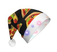 Gustoso Cappello di Babbo Natale Stampa Pizza Con Luci A Led, Divertenti Cappelli Di Natale Per Adulti Per Il Nuovo Anno Festa di Vacanza