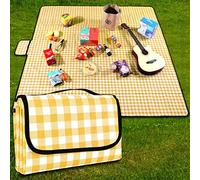 GUSUWU Coperta da Picnic 200cm*200cm, Tappeto da Spiaggia Impermeabile Tappetino da Picnic Lavabile Leggero con Manico Plaid Giallo Adatto per Escursionismo Viaggi Campeggio All'aperto, Parco