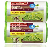 Gut & Günstig Sacchetti per la spazzatura con cordoncino, 60 litri, antistrappo e a prova di liquido, 60 pezzi, 2 x 30 sacchetti singoli, senza strappi