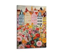 GUTAITER Flower Market - Poster colorato da viaggio, con fiori che sbocciano e affascinante poster di architettura, stampa artistica da parete su tela per l'estetica della stanza, 50 x 75 cm, con