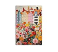 GUTAITER Flower Market - Poster da viaggio colorato, con fiori che sbocciano e affascinante architettura, stampa artistica da parete su tela per l'estetica della stanza, 40 x 60 cm, senza cornice