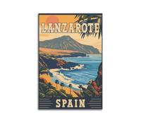 GUTAITER Lanzarote Spagna Vintage Travel Art Poster Attraente Retro Stampa artistica da parete su tela per la stanza estetica 50 x 75 cm senza cornice