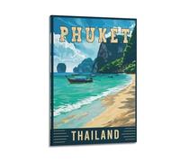 GUTAITER Poster artistico da parete con stampa artistica da parete in Thailandia di Phuket, attraenti stampe artistiche da parete in stile retrò per stanza, 50 x 75 cm, con cornice, stile 1