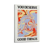GUTAITER Poster con scritta "You Deserve Good Things-Groovy Abstract Affirmation", attraente stampa artistica da parete in stile retrò per la stanza, 60 x 90 cm, con cornice