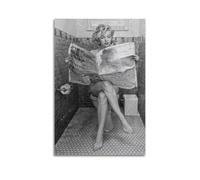 GUTAITER Poster con stampa artistica da parete con scritta "Lady Reading Journal" su WC, stile retrò, per soggiorno, 20 x 30 cm, senza cornice