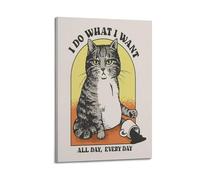GUTAITER Poster con stampa artistica da parete in stile retrò con stampa artistica da parete con gatto e caffè versato I DO WHAT I WANT (60 x 90 cm) con cornice