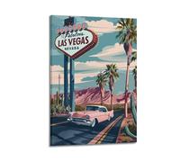 GUTAITER Poster vintage di viaggio di Las Vegas, attraenti stampe artistiche da parete retrò su tela per stanza, 30 x 45 cm, con cornice, stile 1
