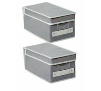 GUTE LINES Scatole per Scarpe, Scatola per Armadio Pieghevole, Scatoloni per Trasloco, Contenitori Sottoletto per Scarpe, Biancheria da Letto (Grigio-Marrone, 2PZ H15x18x33CM)