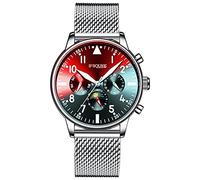 Gute Orologio da uomo meccanico automatico, analogico nero, data, cinturino in acciaio inox, orologio sportivo, regalo, argento, Bracciale