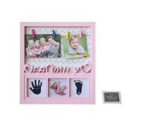 GUTEINTE Kit Impronta Neonato, Impronta Bambino, Kit per Impronte dei Piedini e delle Manine dei Bebé in Inchiostro, Happy Family e Love Baby, Regalo per le Neomamme (5FOTO, Rosa)