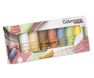 Gutermann Creativ Filo 100% cotone - Set di 8 bobine da 100 mt + righello universale Omnigrid 3 x 15 cm, colori assortiti