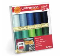 Gutermann Cucire Tutti Filo Set - 10 X 100m Spolette - Blu E Verde Tonalità