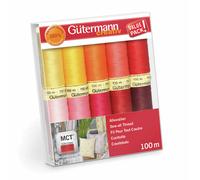 Gutermann Cucire Tutti Filo Set - 10 X 100m Spolette - Rosso, Rosa E Giallo