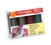 Gutermann Cucito Filo Set: Scintillante: 4 X 100m,734366 Oro Argento Rosso Blu
