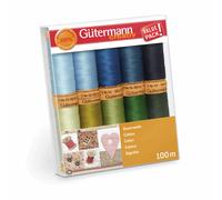 Gutermann Filo di Cotone Set - 10 X 100m Spolette - Blu E Verde Tonalità 734521