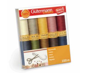 Gutermann Filo Set: Cotone Naturale C No. 50 - 10 X 100m - Colore Assortimento 3