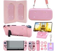 GUTIAL Accessories Bundle for Nintendo Switch - Cute Kawaii NS Accessories kit for Grils Boys Kids with Travel Carrying Case and Cartoon Dockable Protective Cover Case, Screen Protector, Stand - Pink