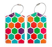 Gutsdoor 2 etichette per bagagli per valigia, etichette per valigie in pelle PU con protezione della privacy, scheda indirizzi e anello in acciaio inossidabile per borsa da viaggio zaino valigia