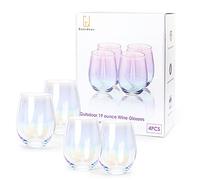 Gutsdoor Set di 4 bicchieri da vino grandi senza stelo da 535,8 g, bicchieri iridescenti, multiuso, per vino bianco rosso, acqua, birra, succo, whisky e decorazione da bar