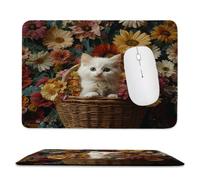 Guuogxan Tappetino per Mouse Piccolo cesto bambù gatto 27 x 22 cm as-684 | Base in Gomma Naturale Antiscivolo, Bordi Rinforzati, Impermeabile, Compatibile con Mouse Ottici e Laser per Ufficio e Gaming