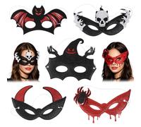 GUUZETU Maschere da demone diavolo di Halloween, maschere spaventose a mezzo volto in maschera per donne, coperture per gli occhi di Halloween per feste cosplay (5Pcs)