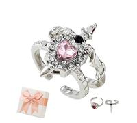 GUUZETU Set di anelli vintage a forma di cuore trafitto da una spada,regolabili;anelli gotici a forma di cuore con pugnale e strass (#D)