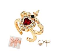 GUUZETU Set di anelli vintage a forma di cuore trafitto da una spada,regolabili;anelli gotici a forma di cuore con pugnale e strass (#A)