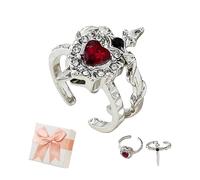 GUUZETU Set di anelli vintage a forma di cuore trafitto da una spada,regolabili;anelli gotici a forma di cuore con pugnale e strass (#B)