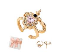GUUZETU Set di anelli vintage a forma di cuore trafitto da una spada,regolabili;anelli gotici a forma di cuore con pugnale e strass (#C)