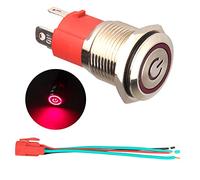 GUUZI 12V-24V / 15A Interruttore a Pulsante a Scatto NO Impermeabile LED Rosso Illuminato Pulsante di Avviamento in Metallo da 19 mm con Presa di Corrente